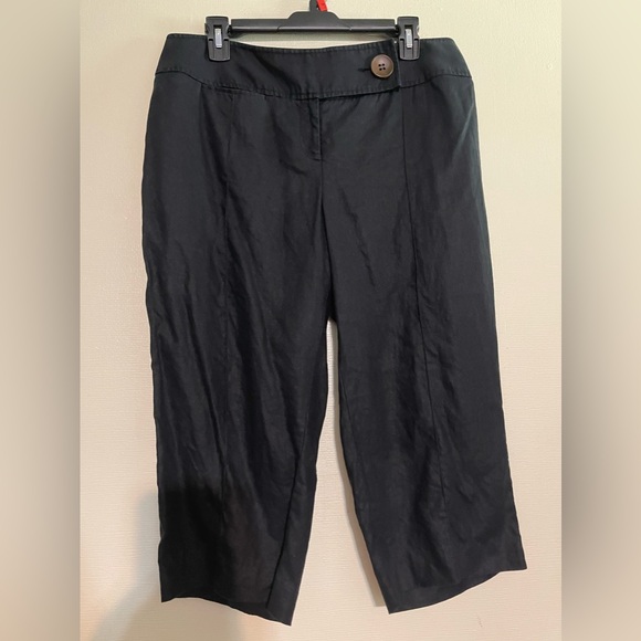 Style & Co 100% Linen Cropped Capri Pants Black Lagenlook Oversized Button 14P - Picture 1 of 13